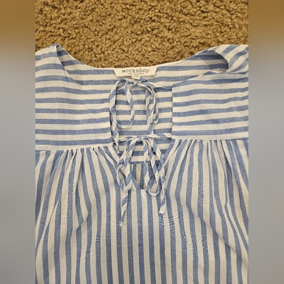 Workshop Republic Clothing Blue and White Striped, Tie Front Boho Top, Size XS - Picture 2 of 6